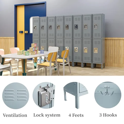 Miniatura 6 de Yizosh Taquillas de metal para empleados con cerradura, armario de almacenamiento para empleados con 5 puertas, armario de almacenamiento alto