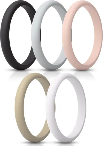 Miniatura 20 de ThunderFit - Realzadores de anillos de silicona delgados y apilables para mujer, alianzas de boda de silicona, 2.5 mm de ancho y 2 mm de grosor