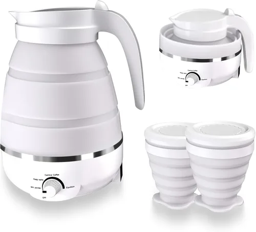 Miniatura 8 de Qivine Hervidor eléctrico plegable de viaje de 20.3 fl oz, hervidor de viaje plegable de silicona, tetera eléctrica plegable para viajes con 2 tazas