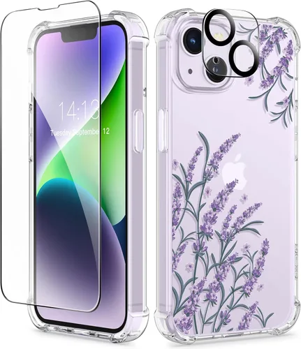 Miniatura 114 de GVIEWIN - Funda floral para iPhone 14 de 6.1 pulgadas, protector de pantalla + protector de lente de cámara, no se amarillenta, a prueba de golpes