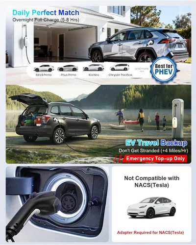 Miniatura 2 de EVDANCE Cargador EV Nivel 1 y 2, Cargador Portátil para Vehículo Eléctrico con Cable de 25 Pies, Estación de Carga EV para el Hogar para Autos Blanco