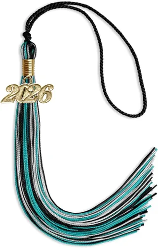 Miniatura 42 de Endea Graduation Borla mixta de triple color con gota de fecha dorada (negro/dorado/blanco, 2021)