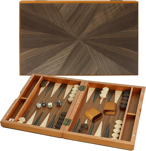 Miniatura 14 de GSE Games & Sports Expert Set de Juego de Mesa de Backgammon Plegable de Madera Magnética Premium con Incrustaciones, Juego de Mesa Portátil