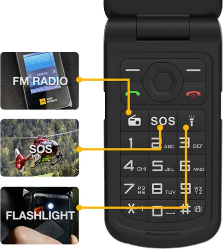 Miniatura 5 de AGM M10 Basic Flip Phone, 4G LTE - Compatible con T-Mobile, Dual SIM, IP68 impermeable/a prueba de caídas, botones y fuente grandes, altavoz de 98