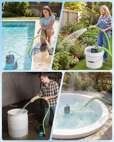 Miniatura 9 de SEESII Bomba de agua sumergible 1HP, bomba de sumidero de alto flujo de 4755 GPH con kit de manguera de 23 pies, red de filtro antiobstrucción