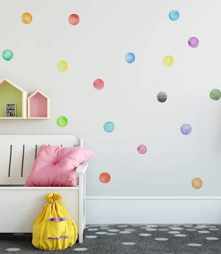 Miniatura 4 de Calcomanía de pared de lunares, acuarela, colorida, calcomanías de pared redondas, calcomanías de pared para despegar y pegar, decoración de pared