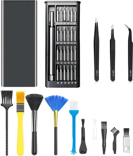 Juego de destornilladores profesionales de precisión pequeña, 39 piezas, con pinzas antiestáticas, kit limpiador de cepillo de teclado, kit de