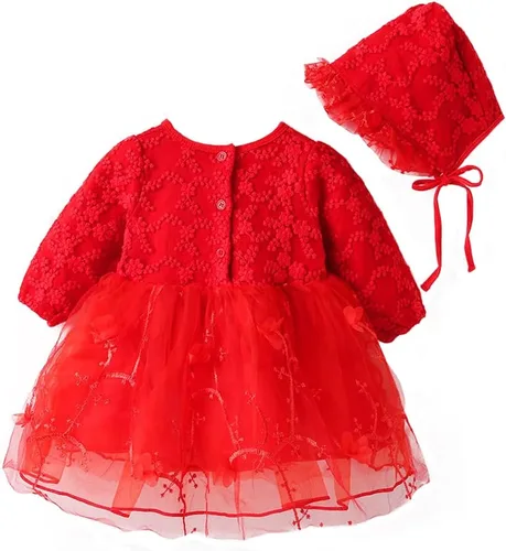 Miniatura 56 de Vestido de otoño de manga larga para niña pequeña, vestido de encaje con flores, boda, primer cumpleaños, bautizo, vestido con sombrero