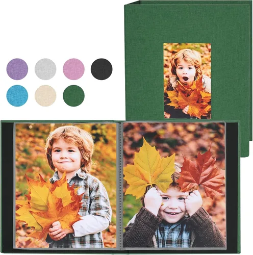 Miniatura 17 de Álbumes de fotos pequeños para fotos de 4 x 6, paquete de 2 libros de memoria con cubierta de lino con ventana de exhibición, cada uno con capacidad
