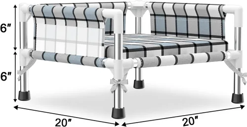 Miniatura 4 de Cama elevada elevada para perros al aire libre – Cuna fresca y lavable para perros con barandilla, cama de malla de algodón duradera y transpirable