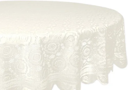 DII Home Essentials 100% poliéster, lavable a máquina, estilo shabby chic, vintage, mantel o sobremesa redondo de 63" con encaje, color crema