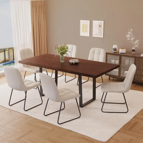Miniatura 23 de ZckyCine Conjunto moderno de mesa de comedor de 5 piezas con mesa rectangular de madera y 4 sillas tapizadas en cuero, capacidad para 4 personas