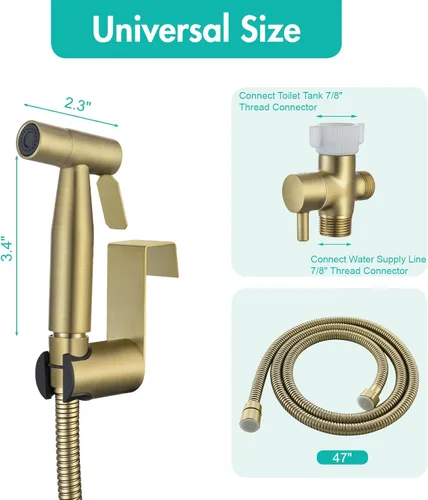 Miniatura 8 de BARROCK Rociador de Bidé Manual para Inodoro, Kit de Rociado de Pañales de Tela para Bebé Hecho de Metal de Acero Inoxidable, Conjunto de Accesorio