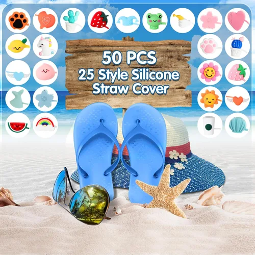 Miniatura 3 de Dandat 50 fundas de silicona para popotes, reutilizables, lindos tapones para pajilla, adorables tapones a prueba de polvo para 0.236-0.315 in, 25
