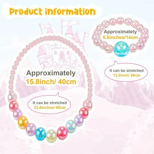 Miniatura 23 de Sumind 6 juegos de joyas para niñas pequeñas, collar de cuentas y pulsera para disfraz, joyas, regalos de princesa para fiestas (estilo mágico)