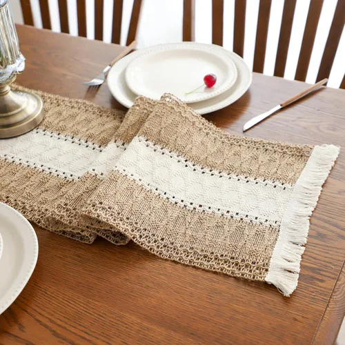 Miniatura 11 de Simple&Opulence - Camino de mesa de macramé estilo bohemio - 12 x 60 pulgadas, camino de mesa de algodón estilo granja con bordes trenzados