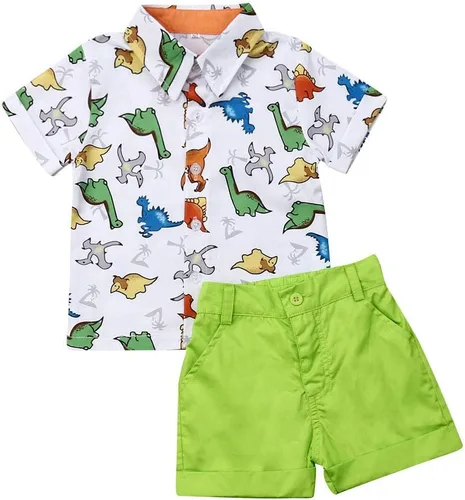 Miniatura 56 de Conjunto de camisa de manga corta con botones y pantalones cortos casuales con diseño de flamingo, para bebés y niños de 1 a 6 años, atuendos