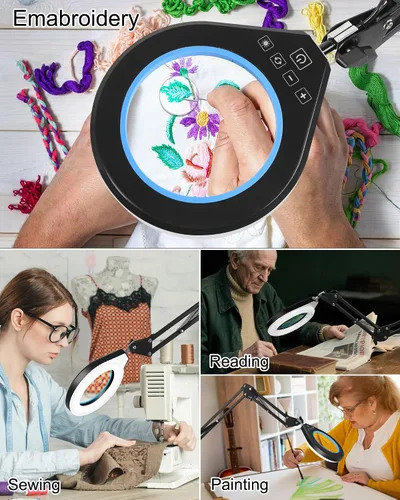 Miniatura 8 de Lupa 10X y 5X con luz, brazo oscilante ultra largo, 5 colores y 10 de brillo, lente de cristal real, lámpara de aumento grande para manualidades