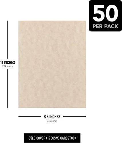 Miniatura 7 de Cartulina de pergamino color camello, ideal para certificados, menús e invitaciones de boda, cubierta de peso medio de 65 libras (6.21 oz/m²), 8.5 x