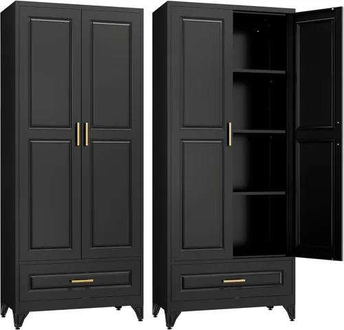 Miniatura 19 de SteeLoong - Gabinete de despensa de cocina, gabinetes de almacenamiento de despensa de metal azul de 71" con puertas y 4 estantes ajustables