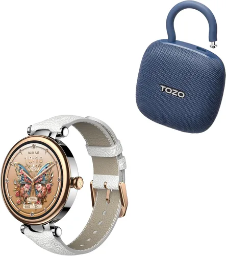 TOZO S8 AMOLED - Reloj inteligente para mujer, pantalla HD a color de 1.32 pulgadas, reloj de seguimiento de salud, altavoces Bluetooth portátiles