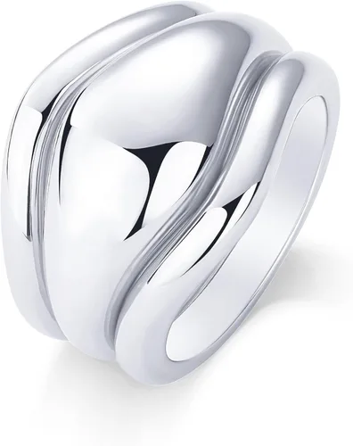 Miniatura 3 de PAVOI Juego de anillos apilables chapados en oro de 14 quilates para mujer Paquete de 3 anillos gruesos Juego de bandas apilables