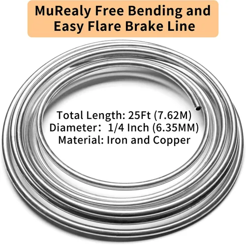 Miniatura 8 de Kit de línea de freno de 1/4 pulgadas, rollo de tubo de freno de acero inoxidable resistente de 25 pies con 16 accesorios para sistemas de freno