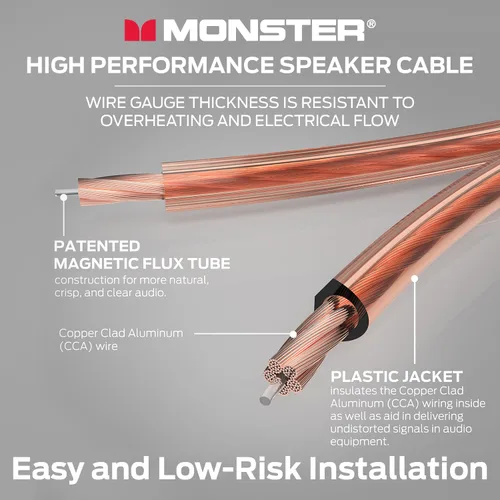 Miniatura 3 de Monster XP - Cable de altavoz calibre 12, carrete de 100 pies, cable de audio de aluminio revestido de cobre (CCA) con marcas de polaridad