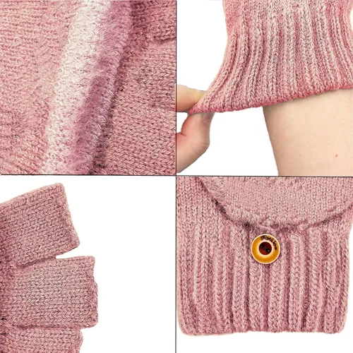 Miniatura 31 de Beurlike Guantes de invierno para mujer, de lana cálida, a prueba de viento, convertibles, sin dedos