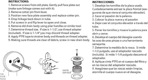 Miniatura 2 de Westbrass R92K-62 - Cubierta de drenaje de rejilla de rosca fina de 1-3/8 pulgadas con placa frontal de palanca de viaje y buje adaptador de Mate