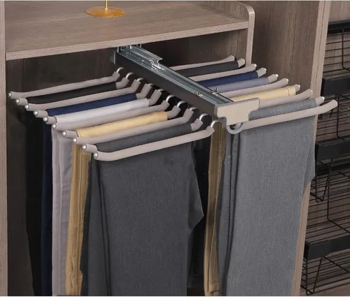 Miniatura 9 de Perchero extraíble de doble fila, 20 brazos, estante de acero para pantalones, organizador de pantalones extraíble, colgador de pantalones montado
