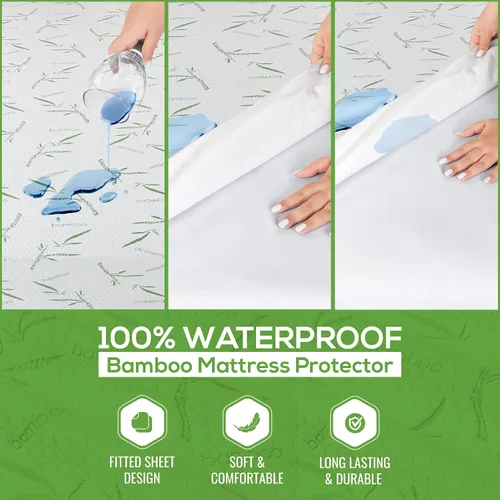 Miniatura 6 de Protector de colchón de viscosa de bambú de alta calidad, impermeable, sin vinilo, protector de colchón de tela de aire 3D, suave, transpirable, sin