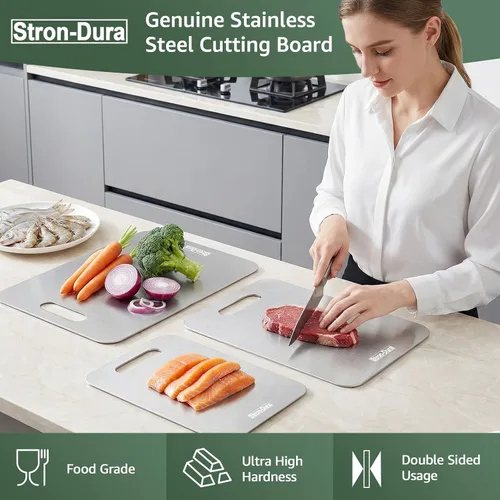 Miniatura 3 de Stron-Dura - Tabla de cortar de acero inoxidable 304 de grado alimenticio para cocina, para cortar carne, frutas, verduras, exteriores o interiores