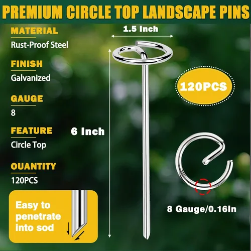 Miniatura 5 de 120 grapas de tela de paisaje, estacas de tela de paisaje gruesas de calibre 8, estacas de barrera galvanizada de 6 pulgadas con herramienta