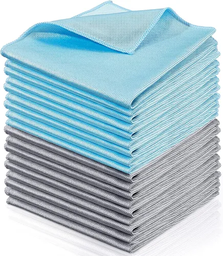 Tatuo 18 paños de limpieza de vidrio de microfibra (16 x 16) paño de pulido, sin rayas, sin pelusas, limpia rápidamente ventanas, gafas, parabrisas,
