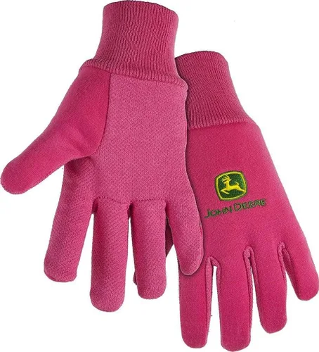 John Deere JD00003 - Guantes de jersey de 10 onzas para jóvenes, muñeca de punto acanalado, tela de poliéster/algodón, pulgar recto, color rosa