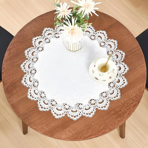 Miniatura 10 de Wolkemer Paquete de 2 manteles cuadrados pequeños de jacquard de encaje blanco elegante para decoración de mesa para el hogar, bufanda de tocador
