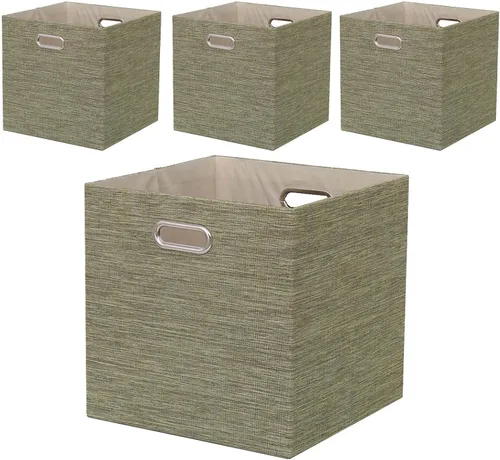 Miniatura 9 de Contenedores de almacenamiento de 13 x 13 pulgadas, caja plegable de lino con asas, cesta de organización plegable, juego de 4 cajones de gran