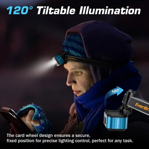 Miniatura 5 de EverBrite Linterna frontal recargable de 400 lúmenes, lámpara de cabeza ligera y cómoda de 1.59 onzas con clip para sombrero, IP67 impermeable, luz