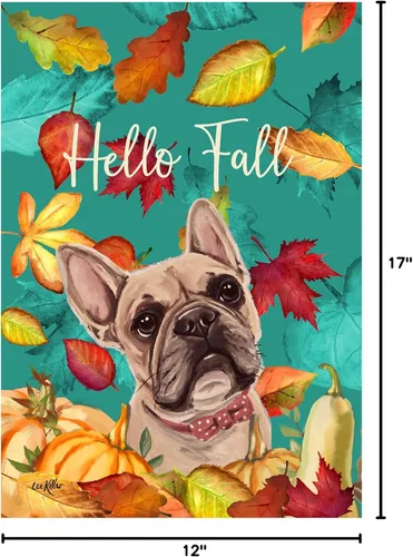 Miniatura 2 de French Bulldog Cream - Bandera de jardín de otoño de Hippie Hound Studios