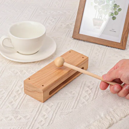 Miniatura 5 de Juego de 2 bloques de ritmo de madera maciza con mazo, instrumento musical de bloque de madera, bloques de ritmo de percusión, instrumentos
