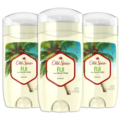 Old Spice Fiji - Desodorante sin aluminio para hombres, con aroma a palmera, inspirado en la naturaleza, 3 onzas, paquete de 3