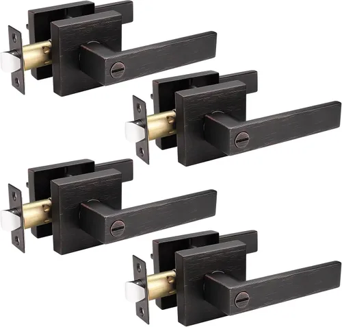 Miniatura 2 de Priobrico - Manija de puerta interior de bronce aceitado con cerradura, manijas de puerta de privacidad para dormitorio, perillas modernas de puerta