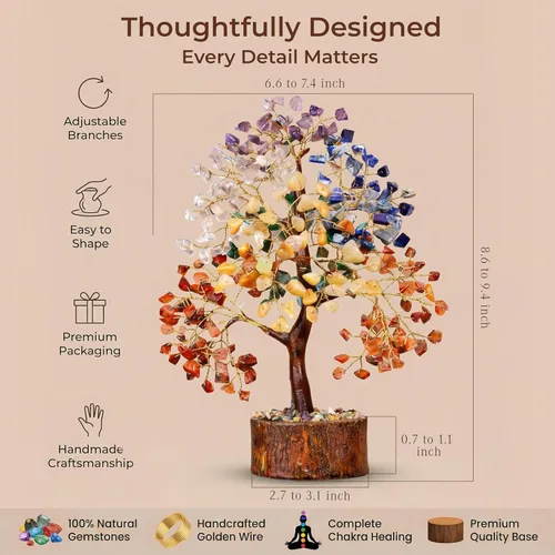 Miniatura 2 de Árbol de la vida de cristal curativo de 7 chakras, árboles bonsái hechos a mano para energía positiva, dinero y buena suerte, árbol para decoración