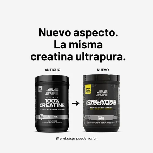 Miniatura 2 de MuscleTech Platinum - Monohidrato de creatina en polvo, micronizada para recuperación muscular y aumentar la musculatura en hombres o mujeres