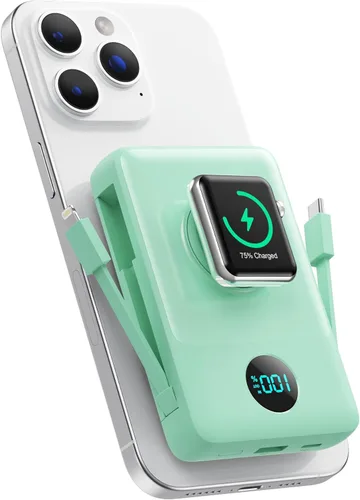 Miniatura 51 de Cargador portátil magnético de 10800 mAh para iPhone con cables integrados, cargador de batería inalámbrico 6 en 1 con cargador iWatch, pantalla LCD