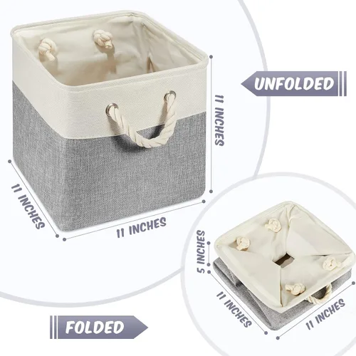 Miniatura 2 de Geiserailie 6 cubos de almacenamiento de tela de 11 x 11 pulgadas, canastas plegables con asas de transporte resistentes, cestas de mimbre