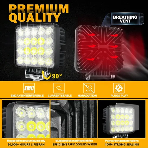 Miniatura 5 de Paquete de 2 luces LED de trabajo súper brillantes de 60W, JASLITE 12v/24v 6000LM 4 pulgadas, faros antiniebla impermeables todoterreno para equipos