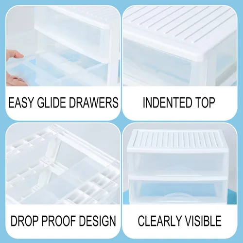 Miniatura 5 de BYCY Almacenamiento apilable de plástico con 3 cajones, organizador de maquillaje de baño blanco con cajones anchos transparentes, organizador