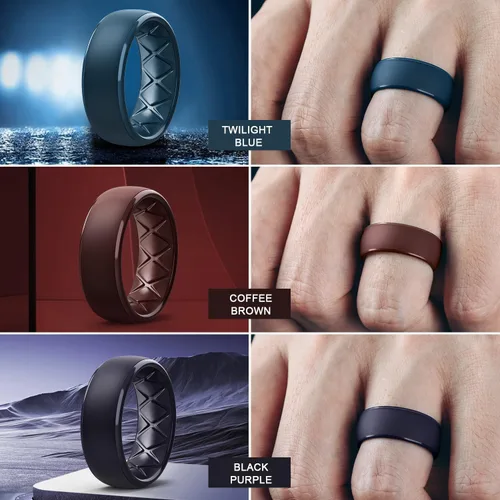 Miniatura 77 de Egnaro Anillos de boda de silicona para hombre: 1/4/6/7 Multipack de anillos de boda de goma con arco interior Diseño ergonómico transpirable